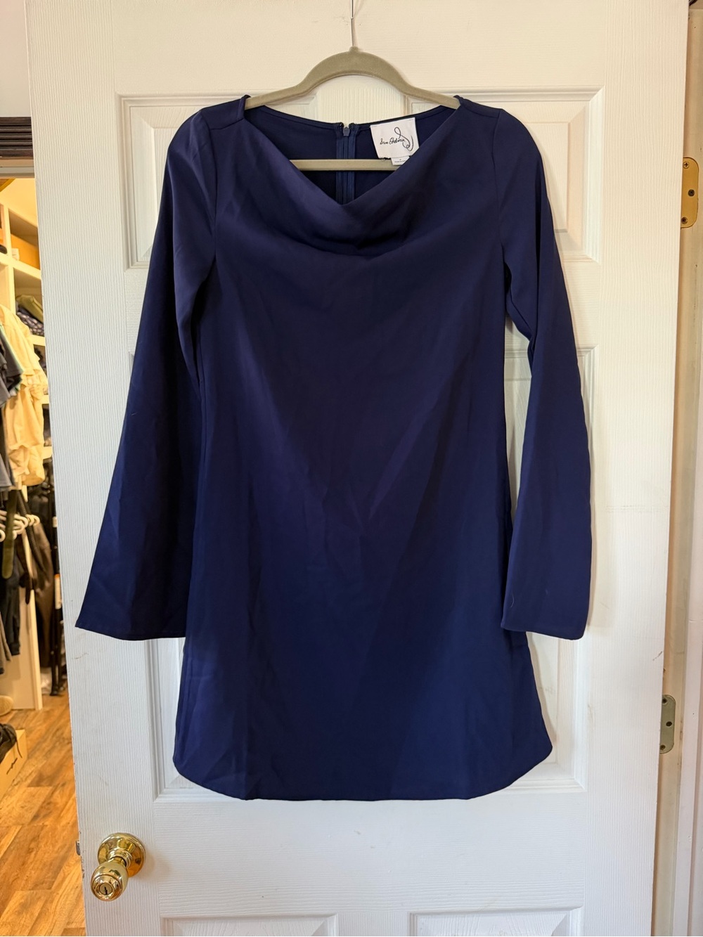 Sam Edelman Navy Long-Sleeve Cowl Neck Shift Dress